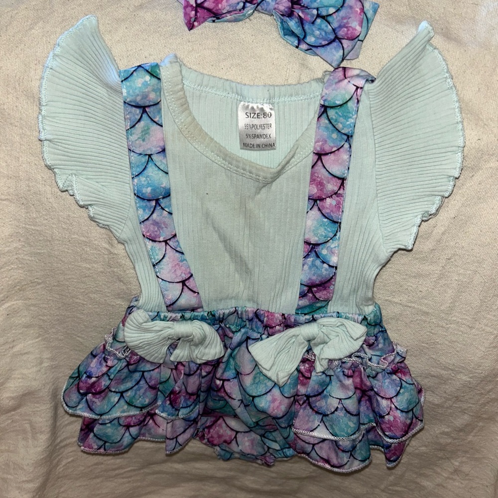 Mermaid Scale Baby Outfit with Bow